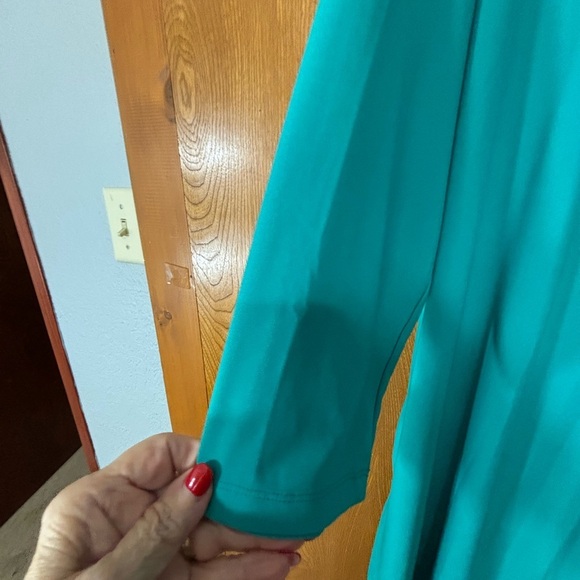 Women with Control Green/Teal Tunic/Dress 3/4 Sleeve Notched Collar - Picture 6 of 12